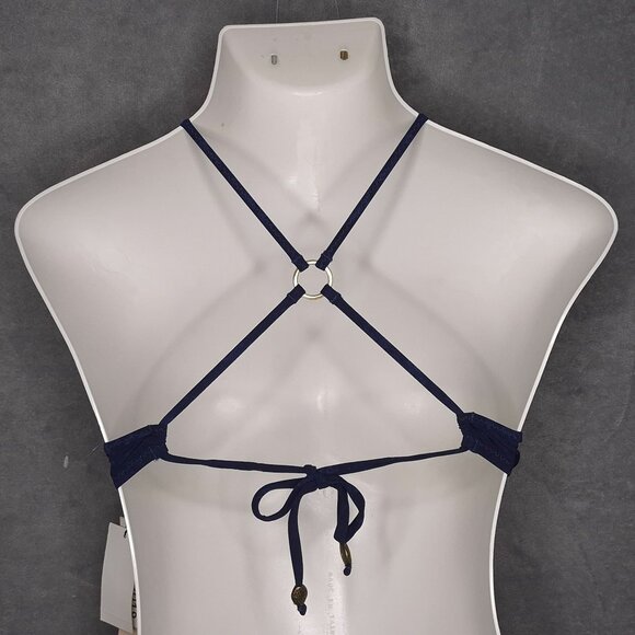 Nanette Lepore Swim XS Navy Crochet Trim Halter Bikini Top Adjustable Back Ties - Picture 2 of 5